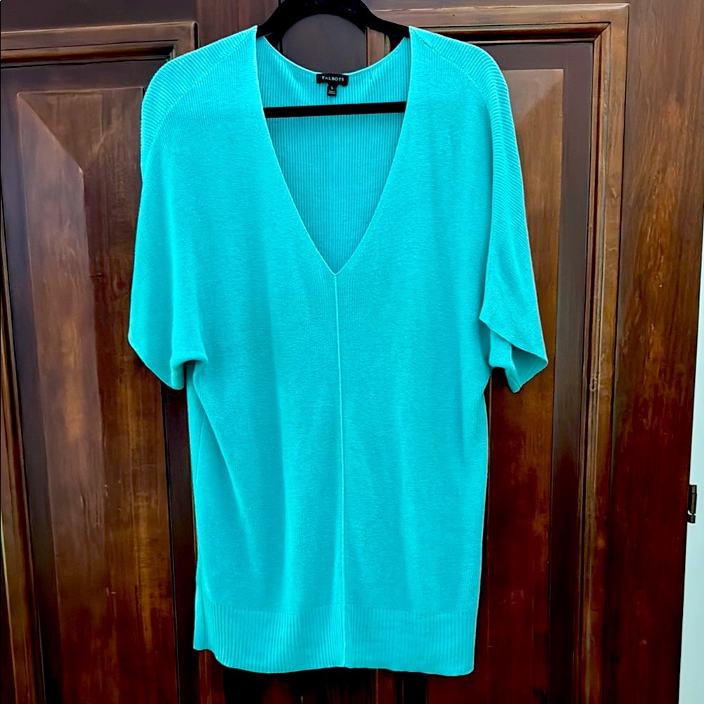 Talbots Vibrant Aqua V-Neck knit Blouse